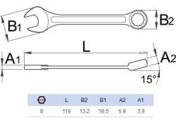 Unior 125/1 Combination Wrench Short 8mm - Silver